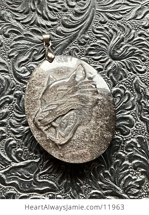Silver Sheen Obsidian Wolf Crystal Stone Jewelry Pendant - #IxYl2AkpIFc-10