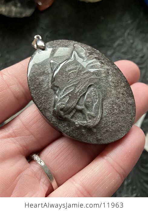 Silver Sheen Obsidian Wolf Crystal Stone Jewelry Pendant - #IxYl2AkpIFc-3