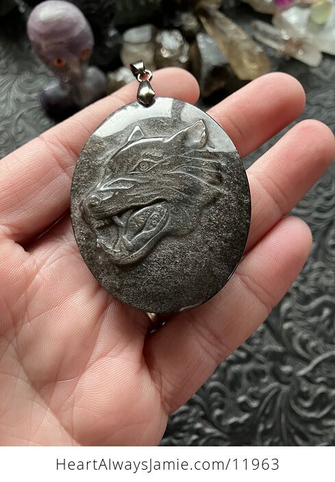 Silver Sheen Obsidian Wolf Crystal Stone Jewelry Pendant - #IxYl2AkpIFc-4