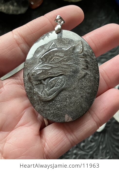 Silver Sheen Obsidian Wolf Crystal Stone Jewelry Pendant - #IxYl2AkpIFc-2