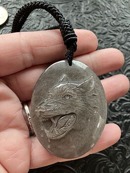 Silver Sheen Obsidian Wolf Crystal Stone Jewelry Pendant Necklace #0etpnUYeUEw