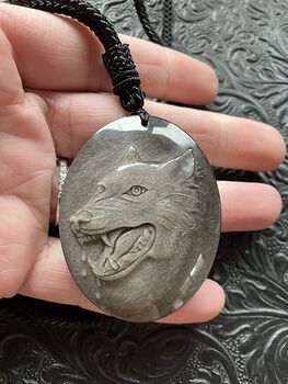 Silver Sheen Obsidian Wolf Crystal Stone Jewelry Pendant Necklace #rIlGOOd6hO4