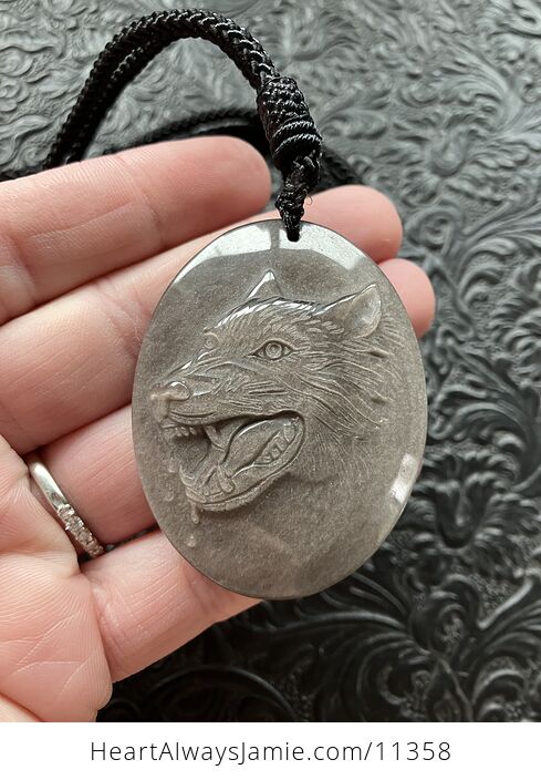 Silver Sheen Obsidian Wolf Crystal Stone Jewelry Pendant Necklace - #0etpnUYeUEw-4