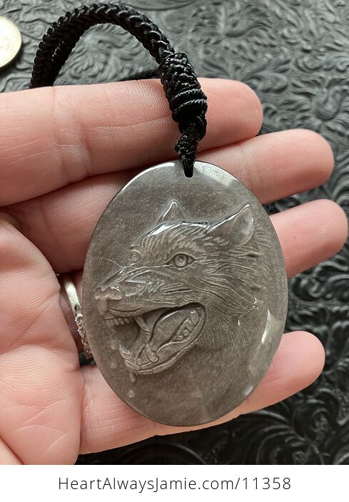 Silver Sheen Obsidian Wolf Crystal Stone Jewelry Pendant Necklace - #0etpnUYeUEw-1