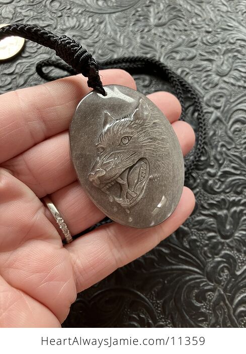 Silver Sheen Obsidian Wolf Crystal Stone Jewelry Pendant Necklace - #Ax7rtN4ybEI-2