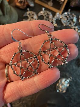 Silver Toned Pentacle Pentagram Wiccan Witchy Star Earrings #TCoubMNCtc4