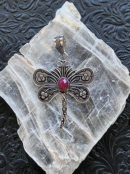 Simulated Faceted Ruby Dragonfly Stone Jewelry Crystal Pendant #Xezj12qNoD0