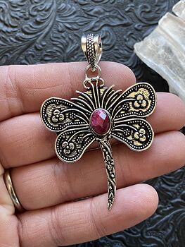 Simulated Ruby Dragonfly Handcrafted Stone Jewelry Crystal Pendant #wovIRsnoSvc