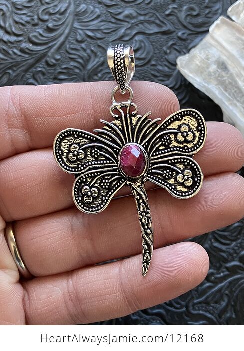 Simulated Ruby Dragonfly Handcrafted Stone Jewelry Crystal Pendant - #wovIRsnoSvc-1