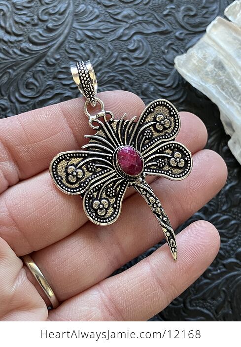 Simulated Ruby Dragonfly Handcrafted Stone Jewelry Crystal Pendant - #wovIRsnoSvc-2