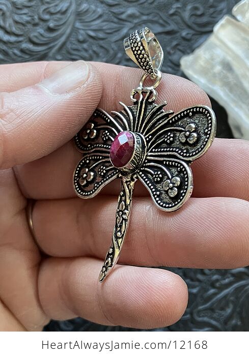 Simulated Ruby Dragonfly Handcrafted Stone Jewelry Crystal Pendant - #wovIRsnoSvc-3