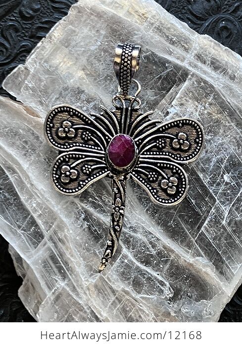 Simulated Ruby Dragonfly Handcrafted Stone Jewelry Crystal Pendant - #wovIRsnoSvc-6