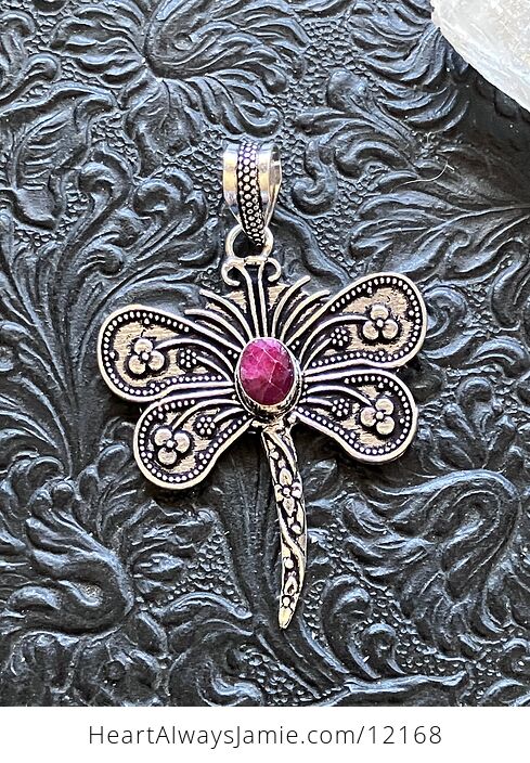 Simulated Ruby Dragonfly Handcrafted Stone Jewelry Crystal Pendant - #wovIRsnoSvc-5