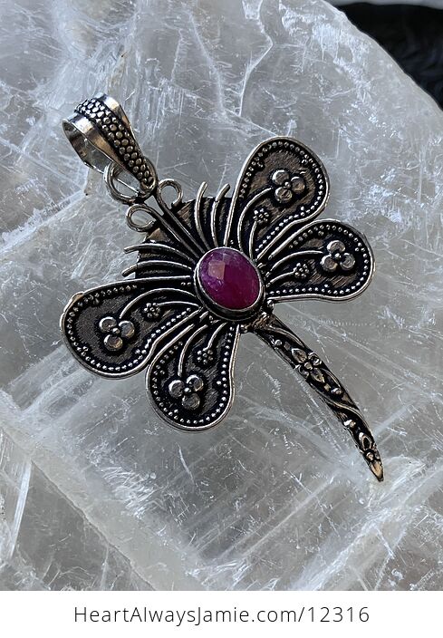 Simulated Ruby Dragonfly Stone Jewelry Crystal Pendant - #jkjqiVouN24-3