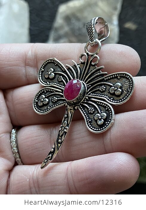 Simulated Ruby Dragonfly Stone Jewelry Crystal Pendant - #jkjqiVouN24-4