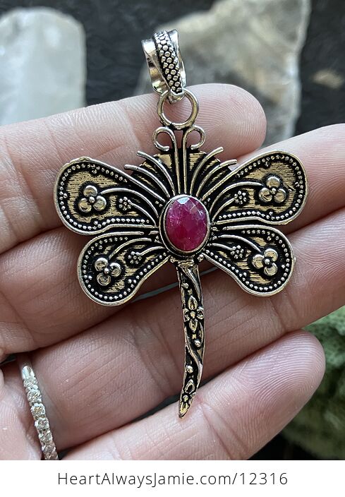 Simulated Ruby Dragonfly Stone Jewelry Crystal Pendant - #jkjqiVouN24-1