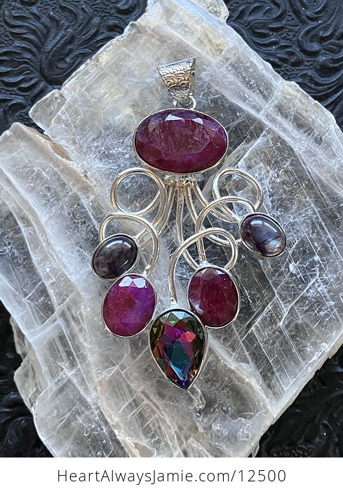 Simulated Ruby Labradorite and Colorful Topaz Gemstone Crystal Jewelry Swirl Pendant - #VMlYNqlJeVI-1