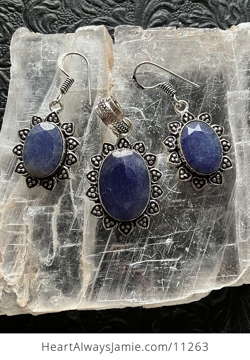 Simulated Sapphire Crystal Gemstone Pendant and Earrings Set - #jcdRJrtRZEI-1