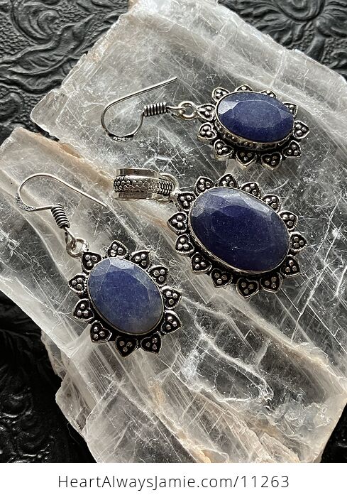 Simulated Sapphire Crystal Gemstone Pendant and Earrings Set - #jcdRJrtRZEI-2