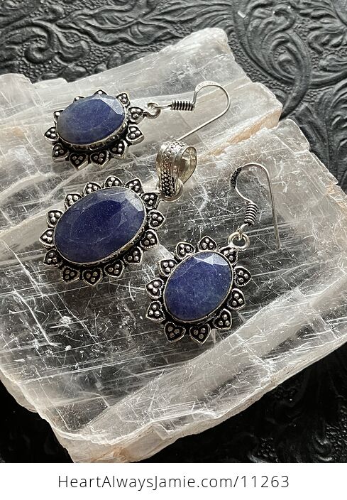 Simulated Sapphire Crystal Gemstone Pendant and Earrings Set - #jcdRJrtRZEI-3