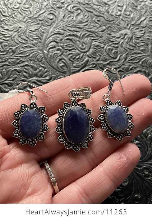 Simulated Sapphire Crystal Gemstone Pendant and Earrings Set - #jcdRJrtRZEI-4