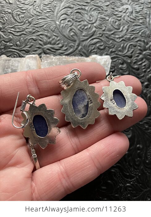 Simulated Sapphire Crystal Gemstone Pendant and Earrings Set - #jcdRJrtRZEI-5