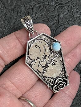 Skull and Woman Kissing Pendant with a Larimar Gem Stone Crystal Jewelry #nPjuzDtzi1Y