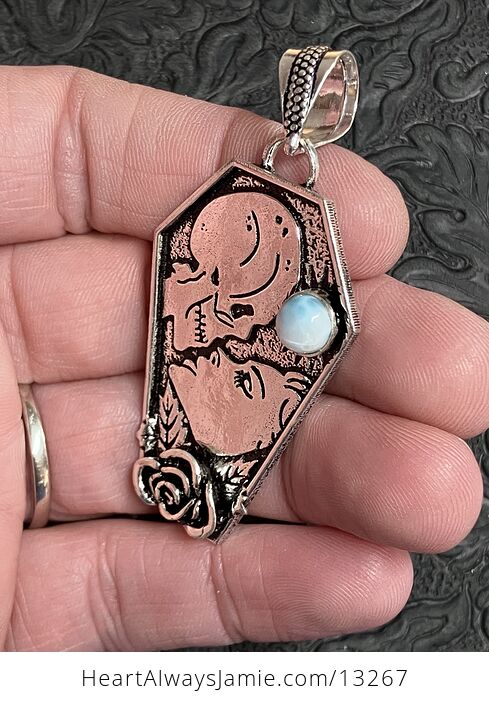 Skull and Woman Kissing Pendant with a Larimar Gem Stone Crystal Jewelry - #nPjuzDtzi1Y-3