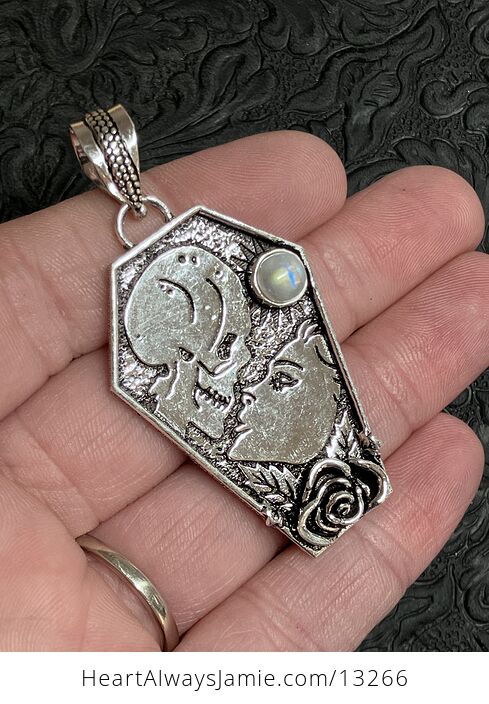 Skull and Woman Kissing Pendant with a Rainbow Moonstone Stone Crystal Jewelry - #Qh6oJiaublo-5