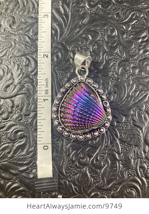Slightly Imperfect Metallic Purple Blue Yellow Aura Cockle Sea Shell Jewelry Pendant - #p5dXWfGiwmk-5