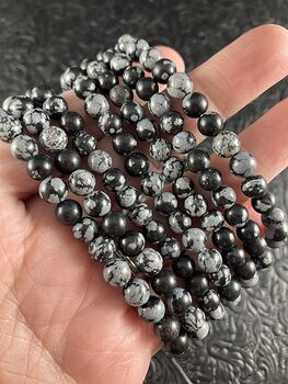 Snowflake Obsidian 6mm Natural Gemstone Jewelry Bracelet #Ro7x9zjjvQo
