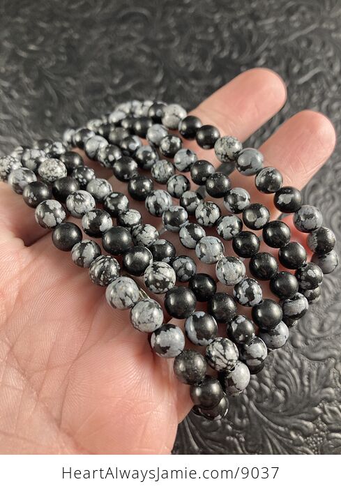 Snowflake Obsidian 6mm Natural Gemstone Jewelry Bracelet - #Ro7x9zjjvQo-4