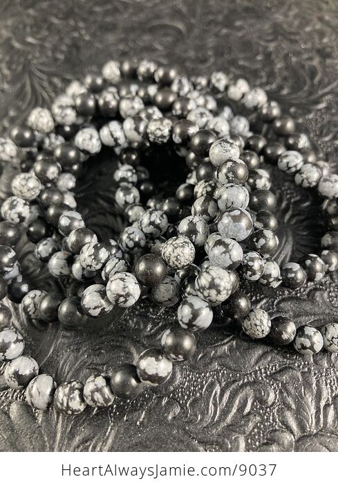 Snowflake Obsidian 6mm Natural Gemstone Jewelry Bracelet - #Ro7x9zjjvQo-3