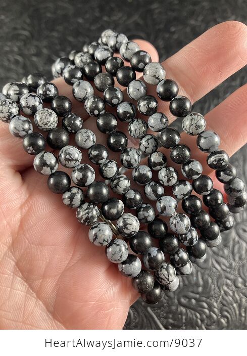Snowflake Obsidian 6mm Natural Gemstone Jewelry Bracelet - #Ro7x9zjjvQo-1