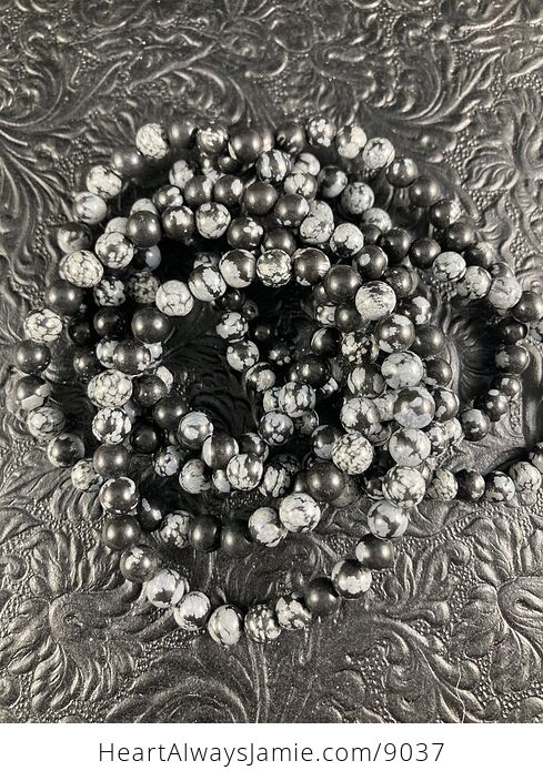 Snowflake Obsidian 6mm Natural Gemstone Jewelry Bracelet - #Ro7x9zjjvQo-2