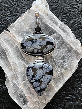 Snowflake Obsidian and Black Onyx Stone Jewelry Crystal Pendant #3EdvhunUXa0