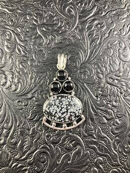 Snowflake Obsidian and Onyx Crystal Stone Jewelry Pendant #9Ti1Ym5IG9Q
