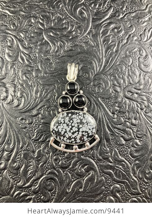 Snowflake Obsidian and Onyx Crystal Stone Jewelry Pendant - #9Ti1Ym5IG9Q-1