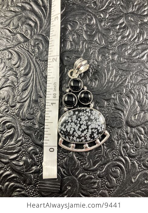 Snowflake Obsidian and Onyx Crystal Stone Jewelry Pendant - #9Ti1Ym5IG9Q-2