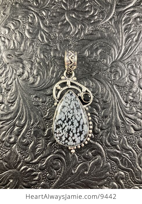 Snowflake Obsidian and Onyx Crystal Stone Jewelry Pendant - #sJ4Mz5WGip4-1