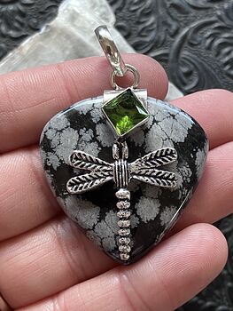 Snowflake Obsidian Dragonfly Peridot Stone Jewelry Crystal Pendant #ES6DDQpvIto