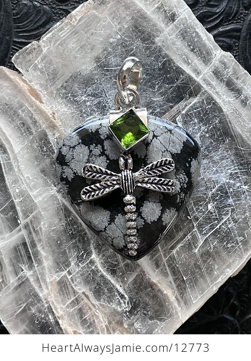 Snowflake Obsidian Dragonfly Peridot Stone Jewelry Crystal Pendant - #ES6DDQpvIto-6