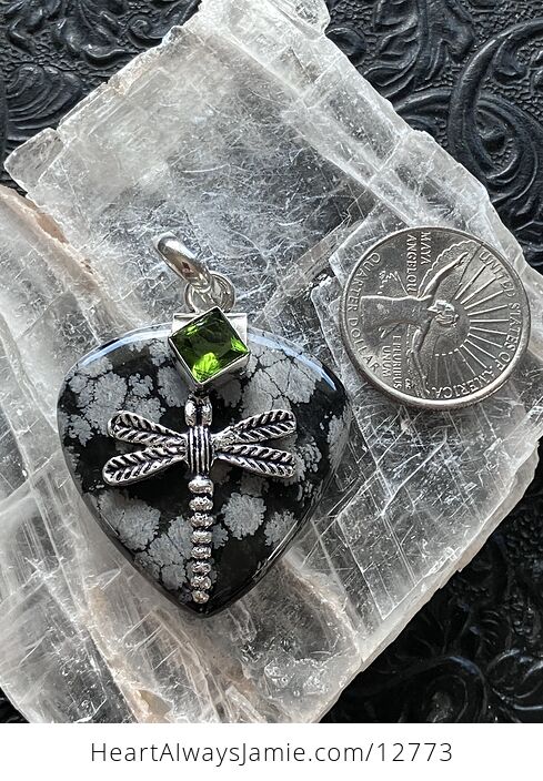 Snowflake Obsidian Dragonfly Peridot Stone Jewelry Crystal Pendant - #ES6DDQpvIto-5