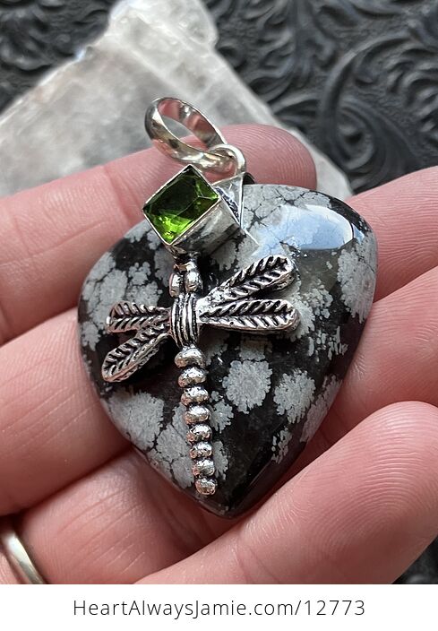 Snowflake Obsidian Dragonfly Peridot Stone Jewelry Crystal Pendant - #ES6DDQpvIto-3