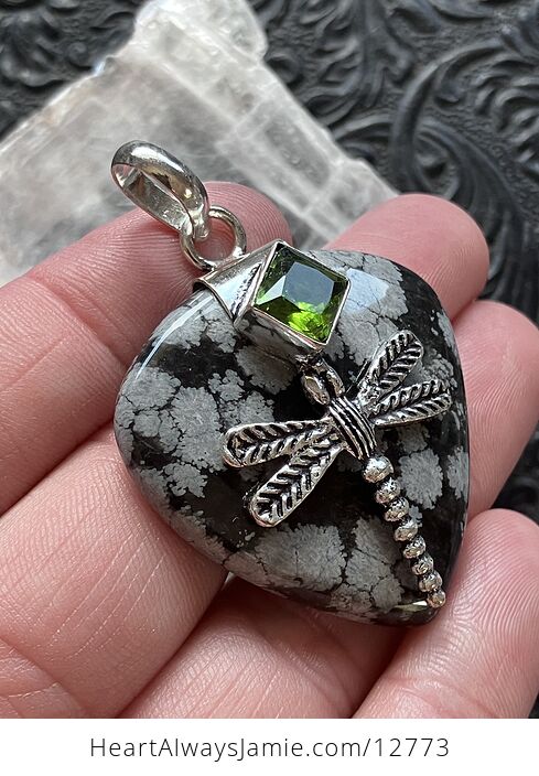 Snowflake Obsidian Dragonfly Peridot Stone Jewelry Crystal Pendant - #ES6DDQpvIto-2