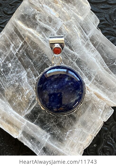 Sodalite and Red Coral Crystal Stone Jewelry Pendant - #CZsDmprDYUc-1