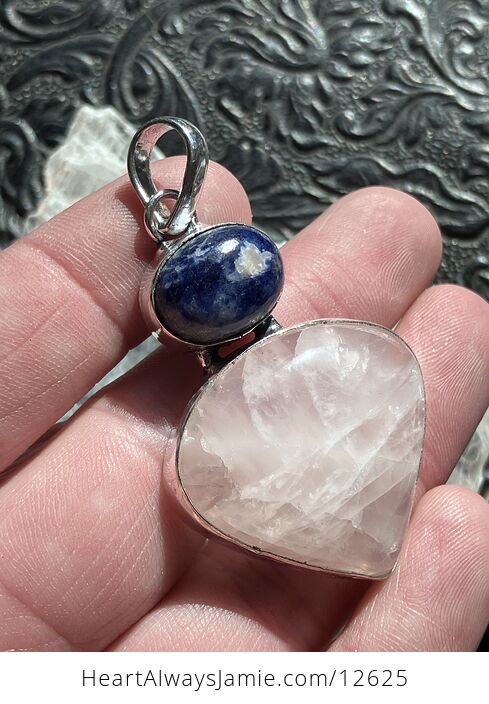 Sodalite and Rose Quartz Crystal Stone Jewelry Pendant - #4zTmcdwULYo-2