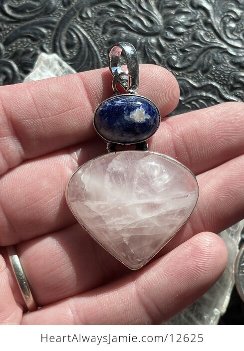 Sodalite and Rose Quartz Crystal Stone Jewelry Pendant - #4zTmcdwULYo-1