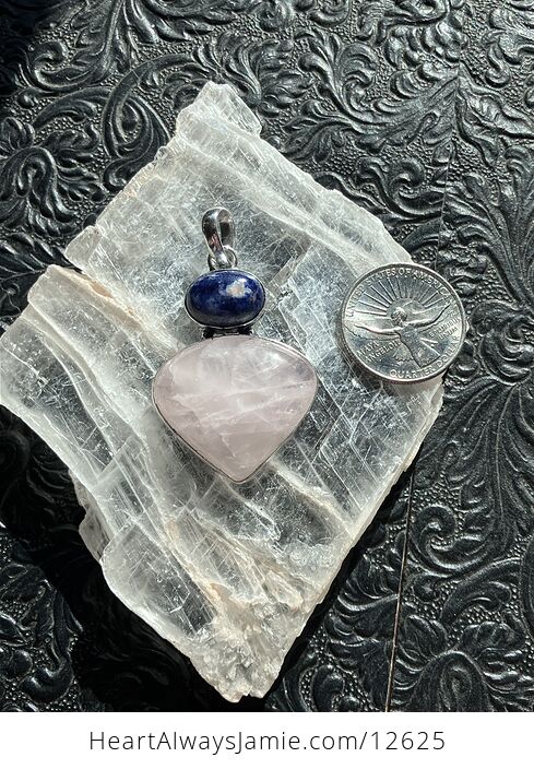 Sodalite and Rose Quartz Crystal Stone Jewelry Pendant - #4zTmcdwULYo-6