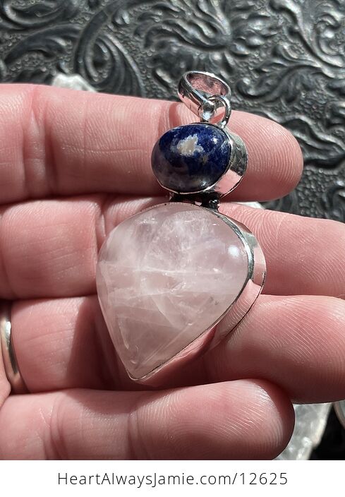 Sodalite and Rose Quartz Crystal Stone Jewelry Pendant - #4zTmcdwULYo-3